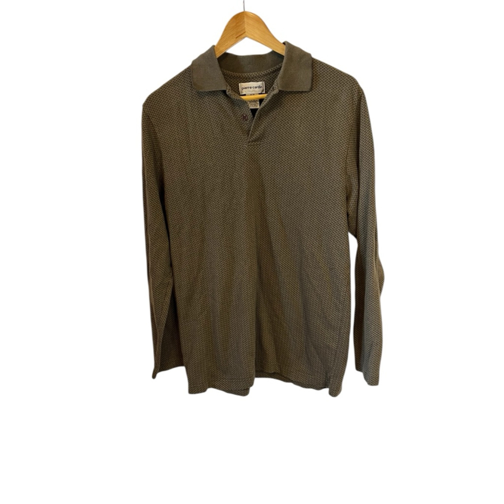Men's Pierre Cardin Brown Patterned Long Sleeve Polo Shirt M